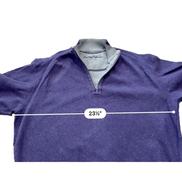Tommy Bahama Men’s 1/4 Zip Sweater Large Reversible Cotton Purple Gray Mock Neck - Picture 6 of 9